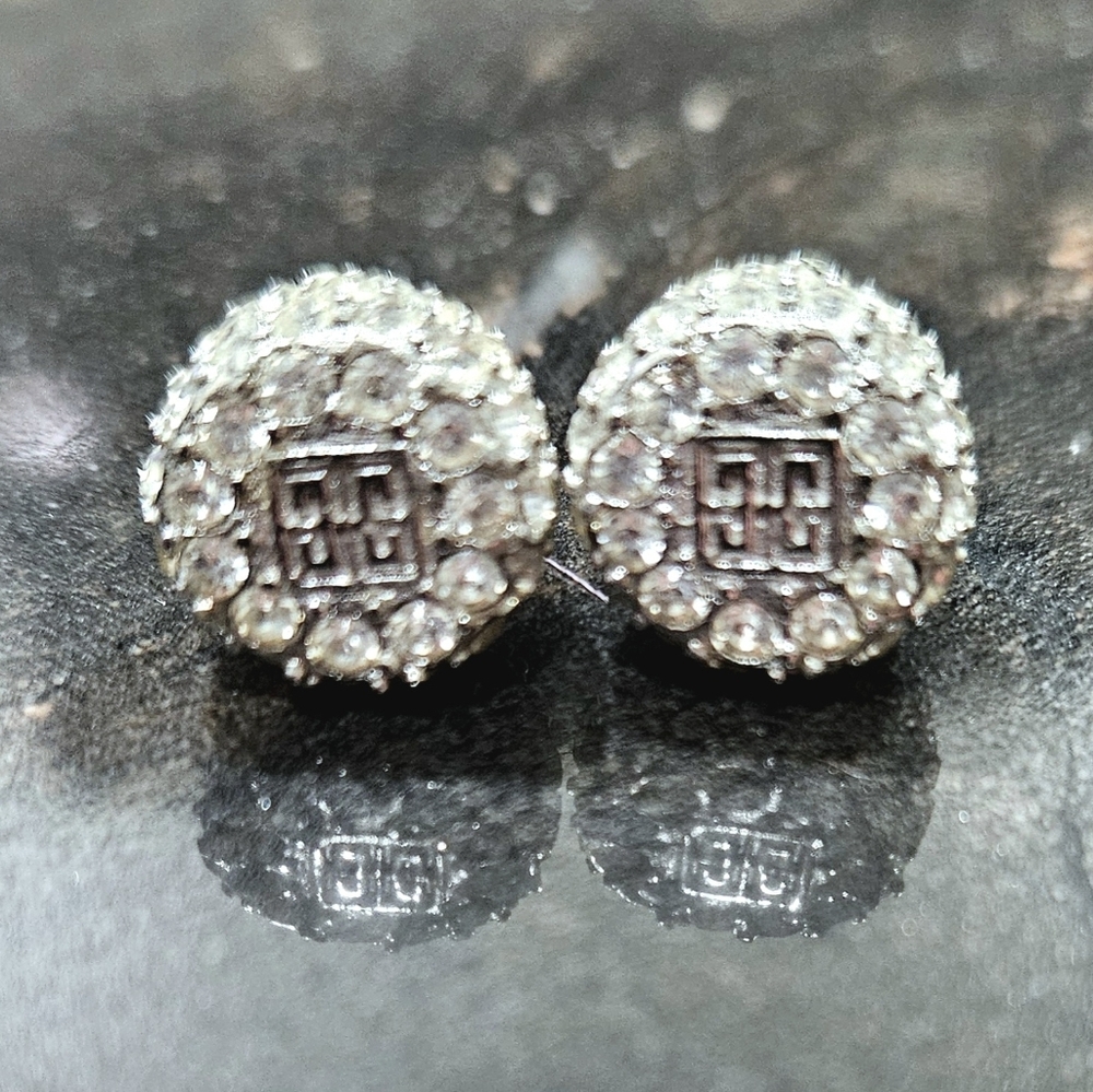Rare GIVENCHY 4G diamante crystal vintage earrings VGUC logo stud post sparkle
